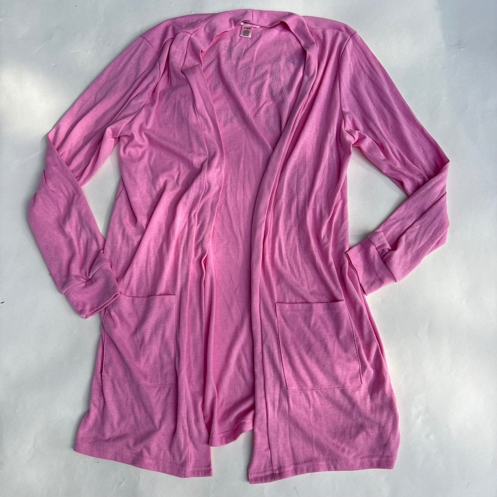 Juicy Couture Pink Rhinestone Logo Open Front Cardigan Sweater Large Y2K Bling